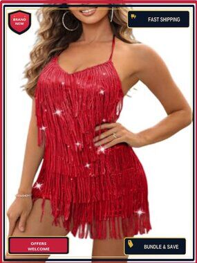 Halter Tassel Fringe Romper Backless Mini Dress Dance Outfit